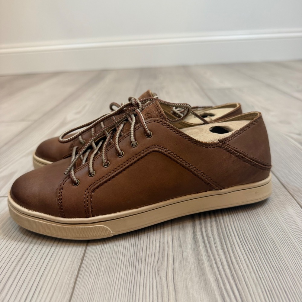 NEW OluKai Oneo Leather Sneakers Rum Brown Low Top Lace Up Shoes 20264-SKSK 6